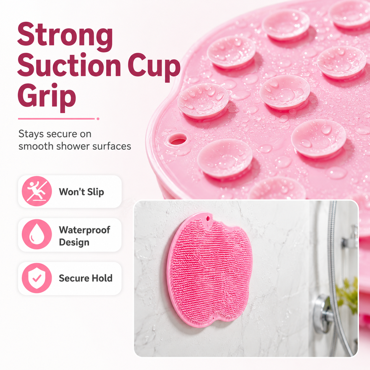 🔥 50% OFF 4-Pack Silicone Shower Scrubber Mats – Hands-Free Back & Foot Cleaning