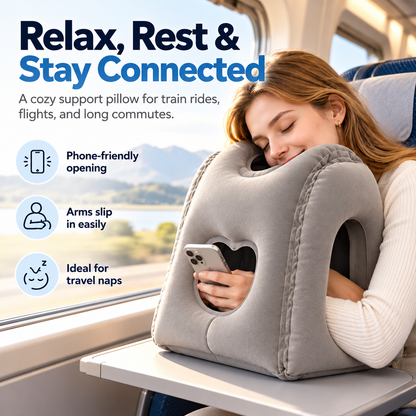 ✈️ Inflatable Face-Down Travel Pillow – Ergonomic Sleep Support for Flights, Trains & Office Naps