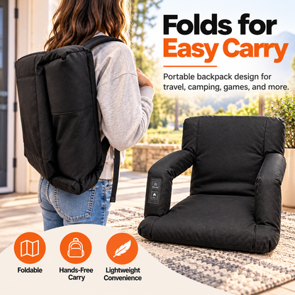 🔥 Heated Massage Portable Floor Chair with Backpack Carrying Straps & Armrests 🪑