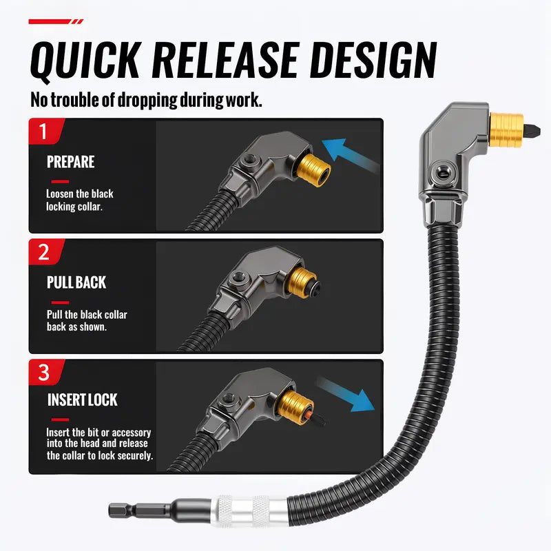 🔧 50% OFF Flexible Right Angle Drill Extension — Reach Screws Your Drill Can't