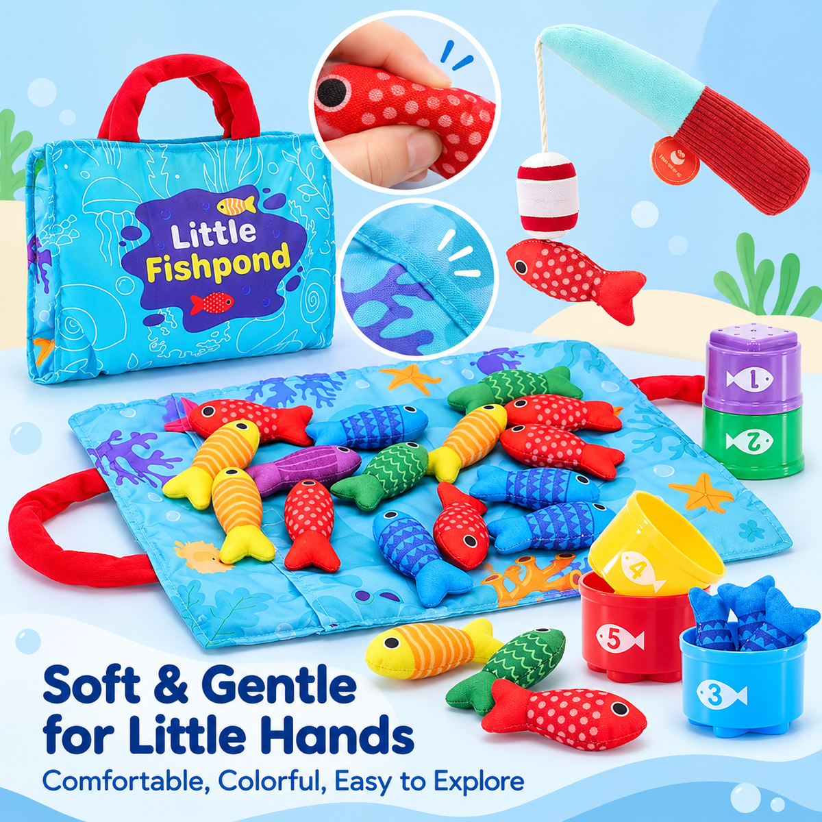 🐟 22-Piece Soft Fishing Toy Set – Color Matching & Early Learning Fun for Babies & Toddlers