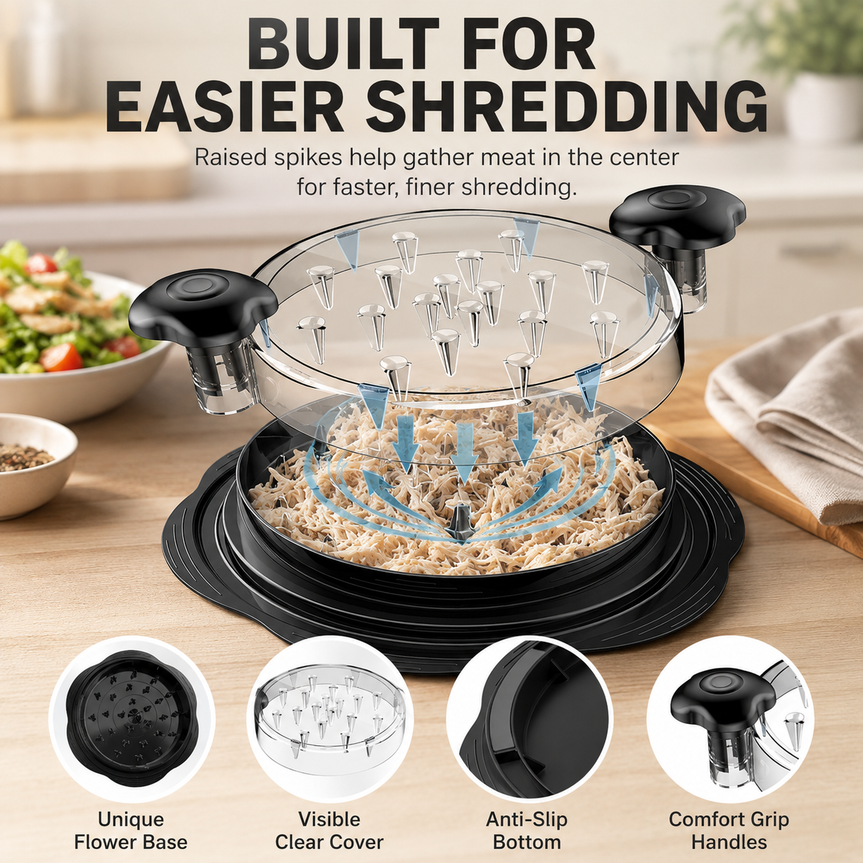 🍗 49% OFF Chicken Shredder Tool – Fast Twist Meat Shredder with Clear Lid