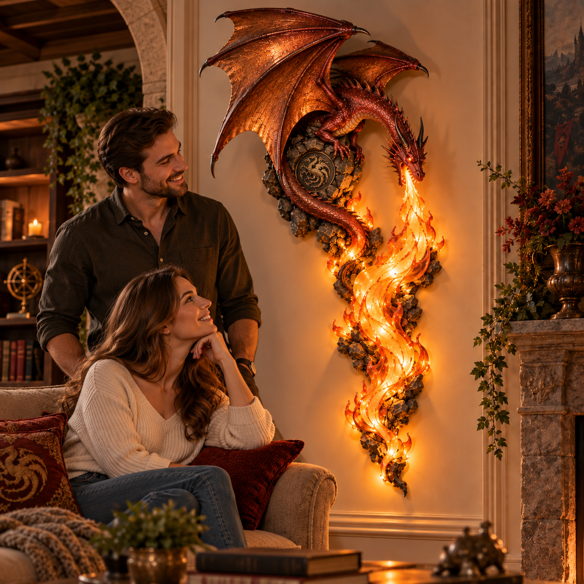 🔥Last Day 49% OFF -🐉 Mythic Dragonfire Guardian Wall Sconce | Dark Fantasy LED Flame Sconce Lamp 🔥