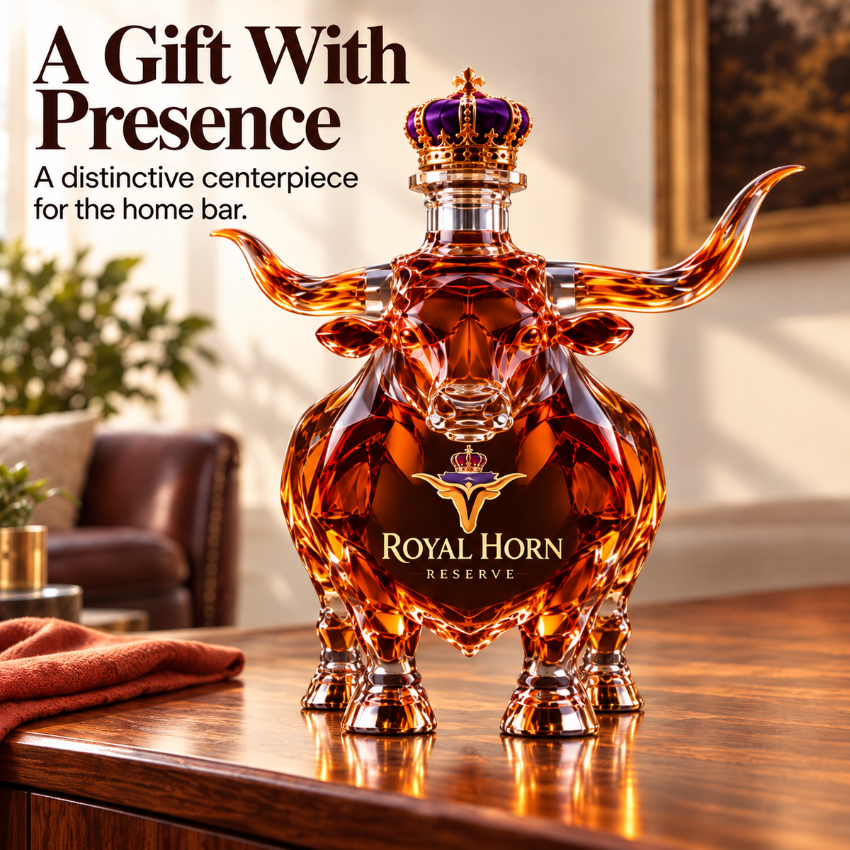 🐂 Texas Longhorn Collector’s Bottle 👑 Sculpted Display & Gift Box