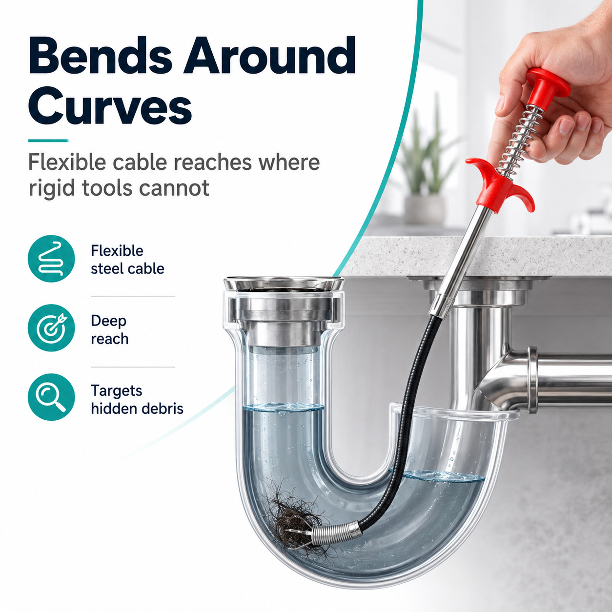 🚿 50% OFF Flexible 4-Claw Drain Grabber ⚡ Reach Deep Into Curved Pipes