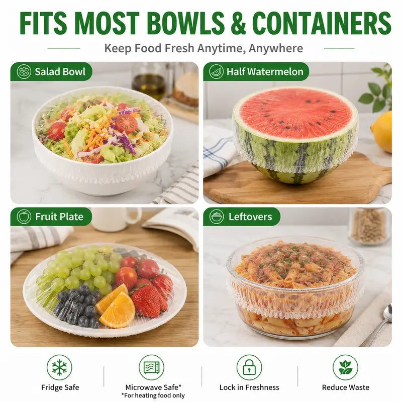 🌿 Save 50% Today ✨ 100PCS Elastic Stretch Food Covers – Quick-Fit Bowl & Plate Covers