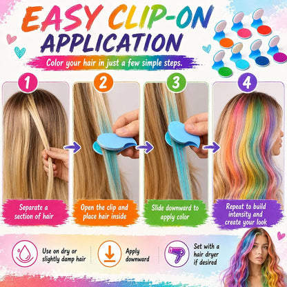 🌈 61% OFF 6/12PCS Temporary Hair Chalk Clips – Instant Washable Color, No Bleach Needed