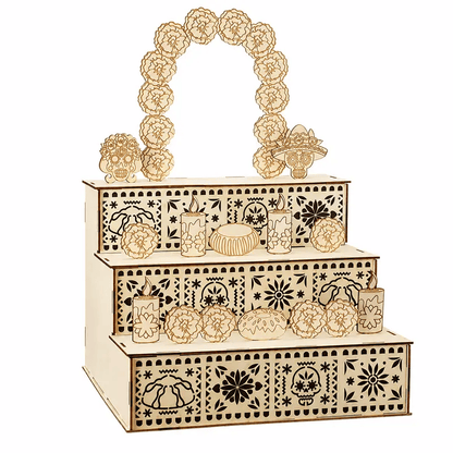 🔥 50% OFF 🌼 3-Tier Día de los Muertos Wooden Ofrenda Centerpiece