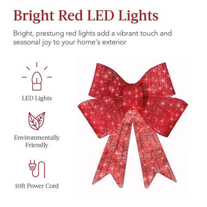 💯🎀 24″–48″ Giant Lighted Christmas Bow – Red LED Outdoor Decoration with 8 Modes & Timer