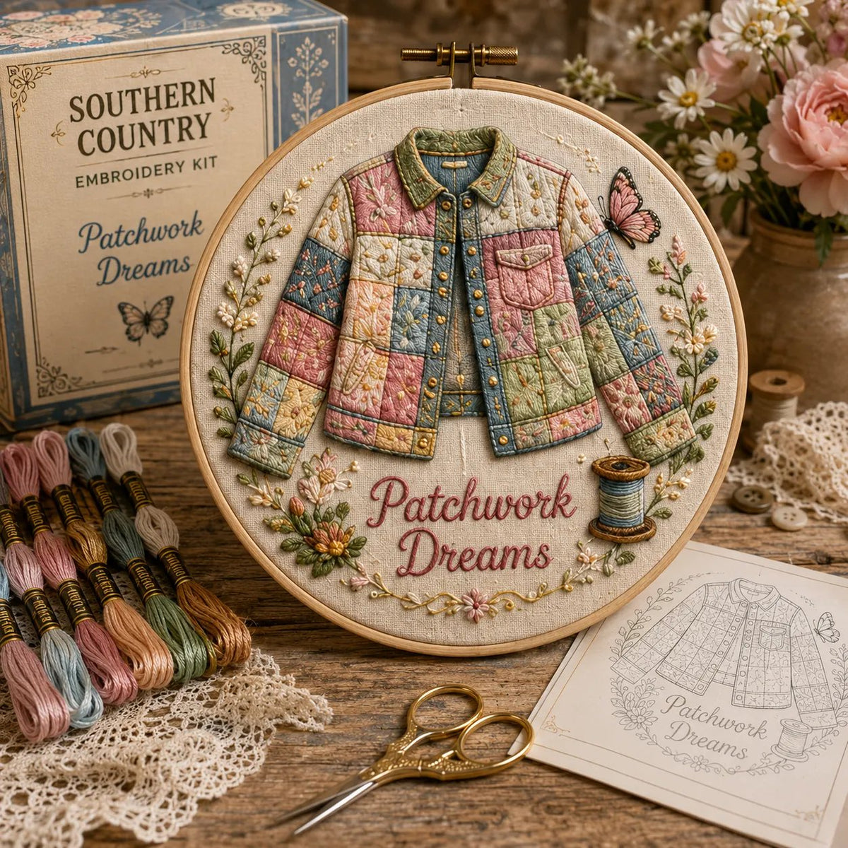 🧵 Southern Country Embroidery Kit Collection | Beginner-Friendly Wooden Hoop Art DIY Keepsake 🌼