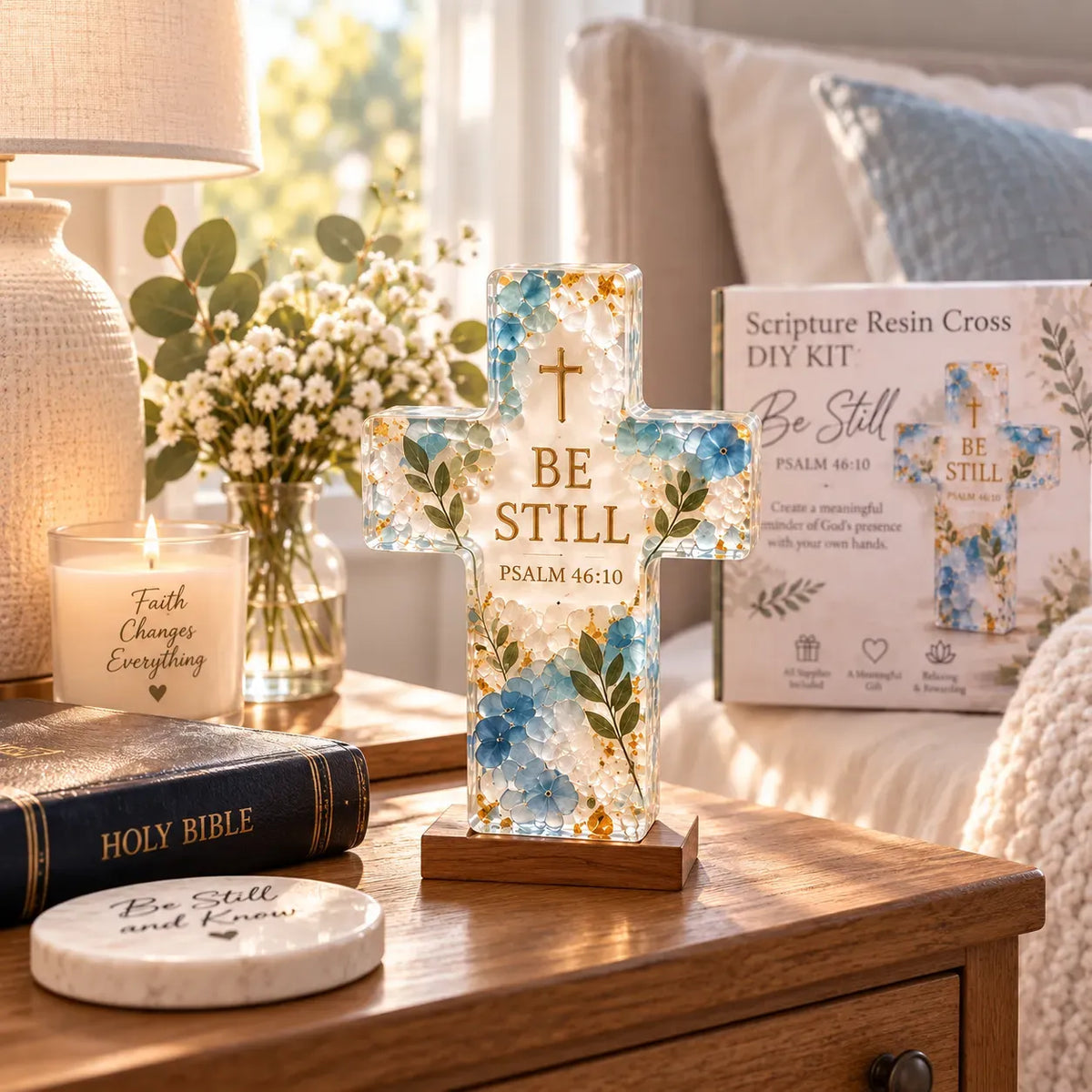 ⏳ Last Day 49% OFF –✝️ Beginner-Friendly Be Still Scripture Resin Cross DIY Kit