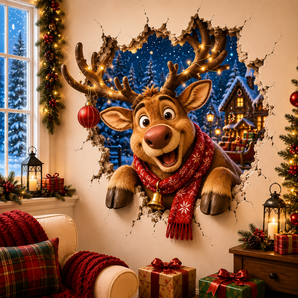 🔥Last Day 50% OFF-19.7'' 🎄 3D Christmas Break-In Wall Decal Peel and Stick Holiday Home Decor 🎅