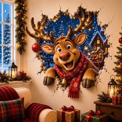 🔥Last Day 50% OFF-19.7'' 🎄 3D Christmas Break-In Wall Decal Peel and Stick Holiday Home Decor 🎅