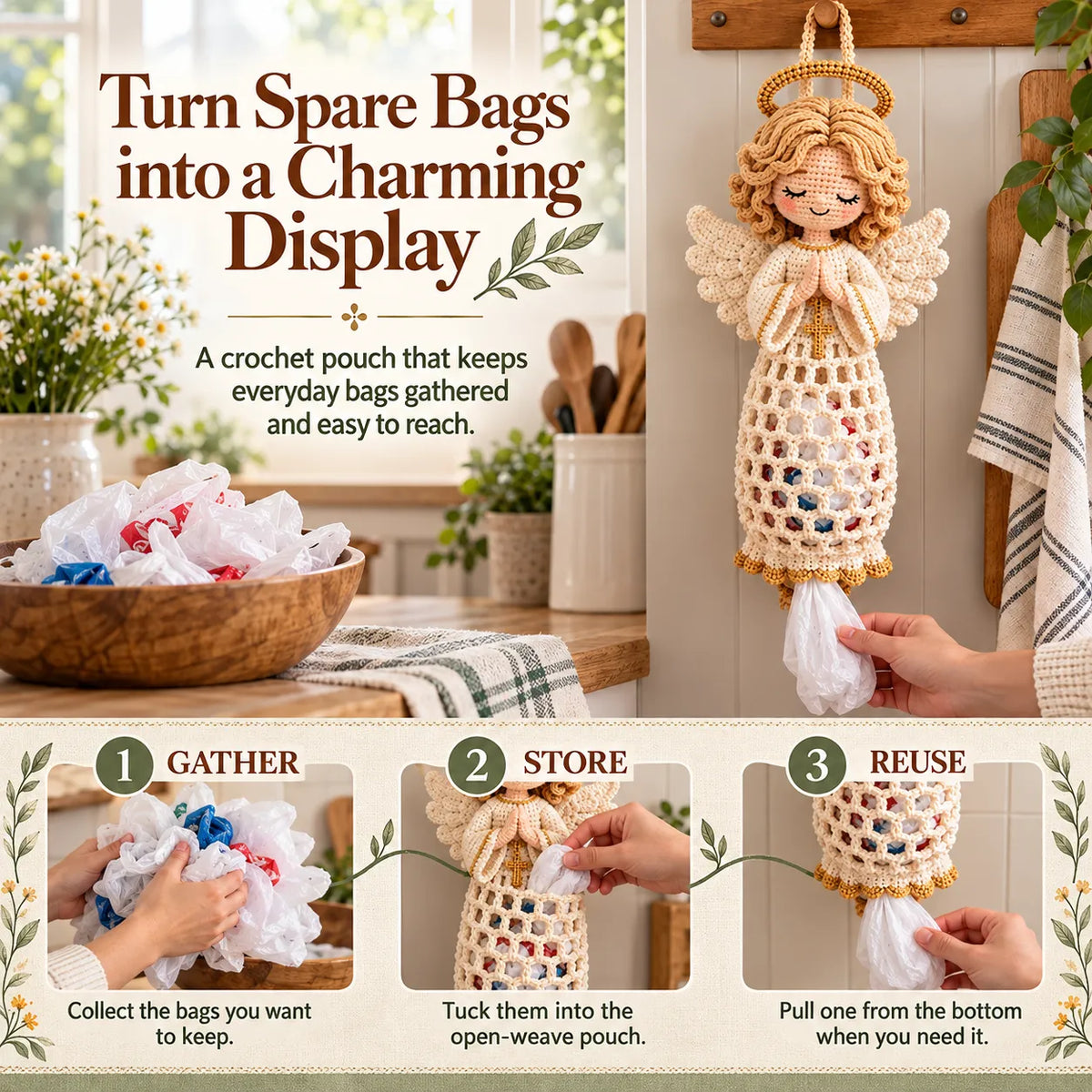 🧶 Blessed Home DIY Crochet Bag Holder Kit with Faith-Inspired Figures 🕊️