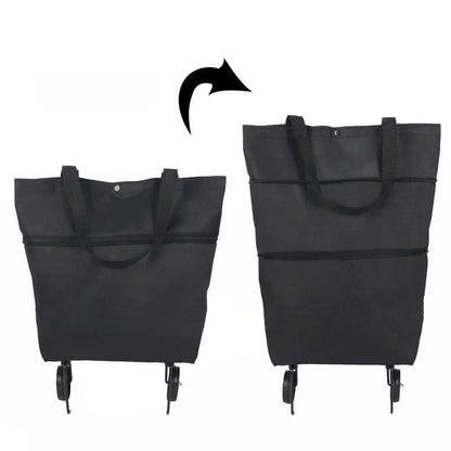Shopping bag with wheels, foldable small trolley for groceries, portable, large-capacity women's bag for home use