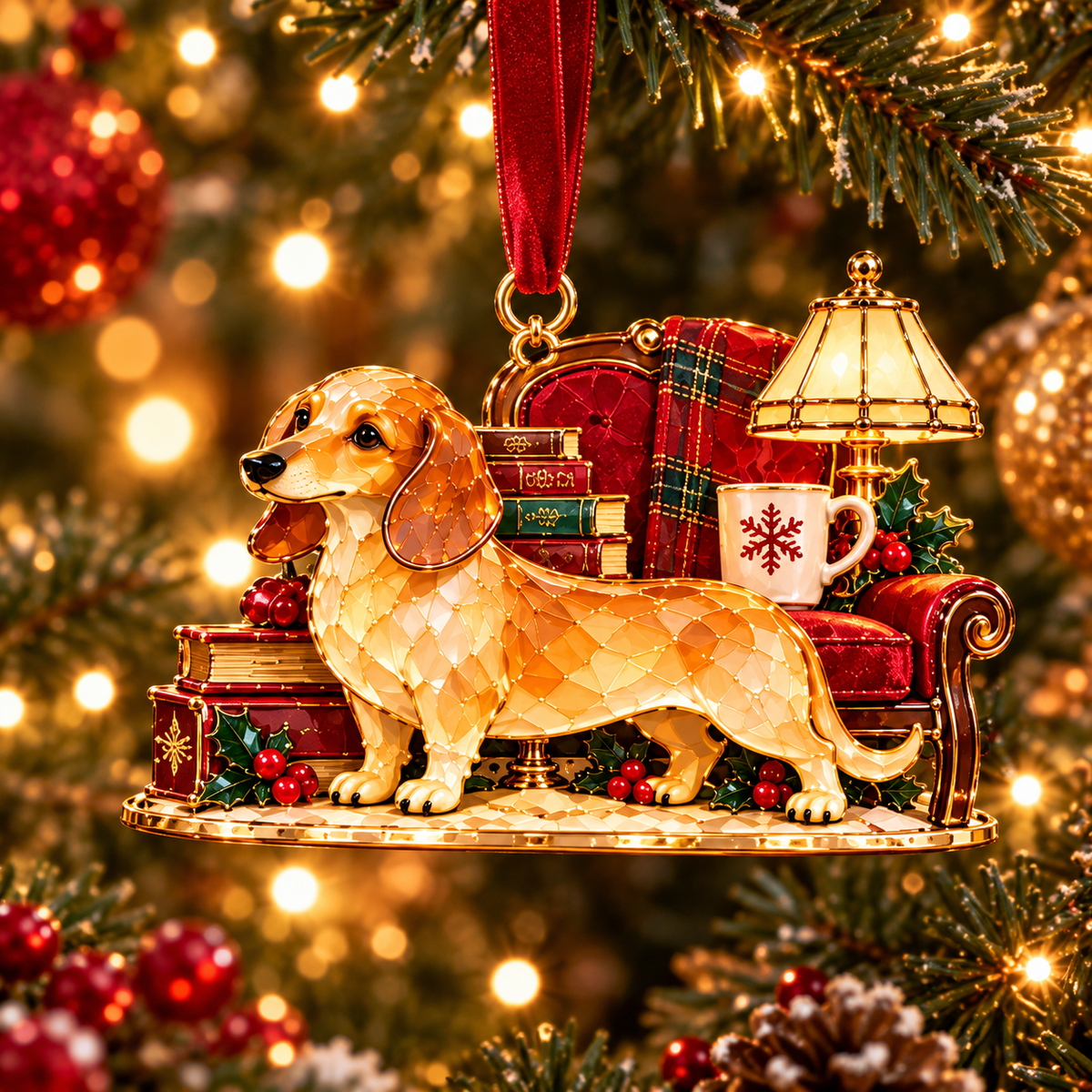🐶Dachshund Cozy Library Christmas Ornament – A Little Story for Your Tree 🐾