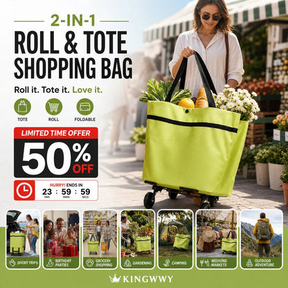 Shopping bag with wheels, foldable small trolley for groceries, portable, large-capacity women's bag for home use