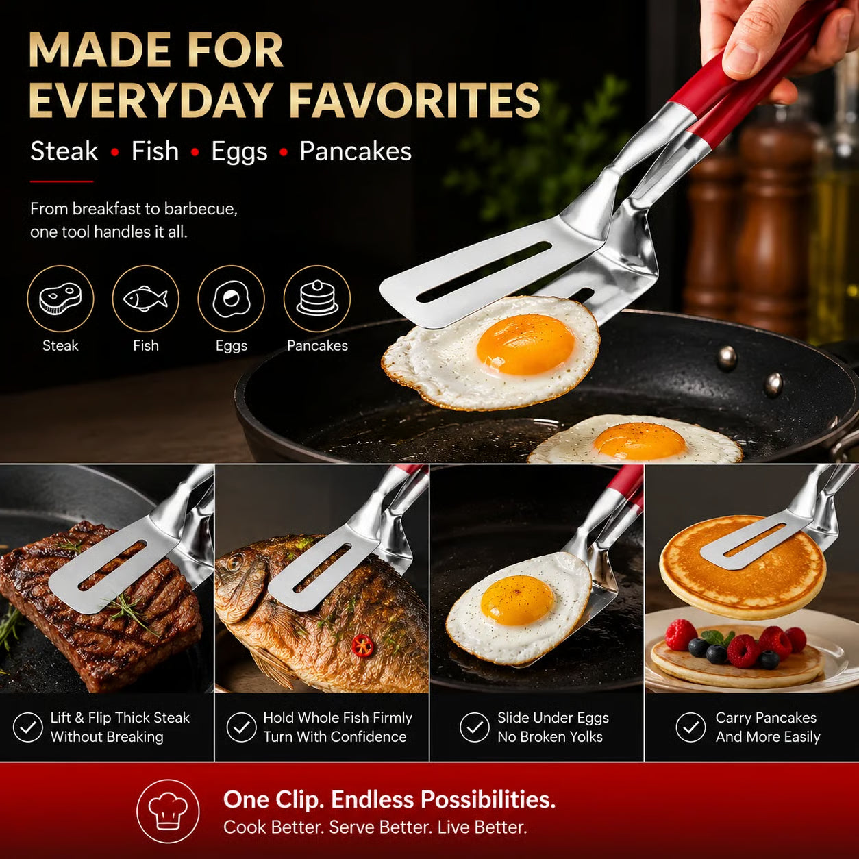 🔥 Limited-Time 50% OFF 🍳 2-in-1 Spatula Tongs — Grip, Flip, Drain & Serve with Ease