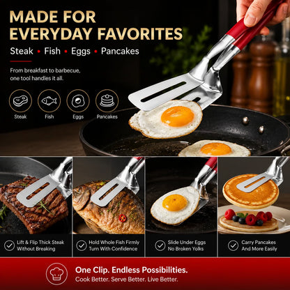 🔥 Limited-Time 50% OFF 🍳 2-in-1 Spatula Tongs — Grip, Flip, Drain & Serve with Ease