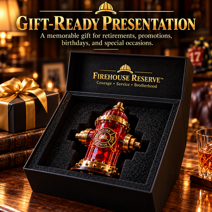 🚒 Firefighter Tribute Hydrant Whiskey Decanter – Red & Gold Memorial Display Gift