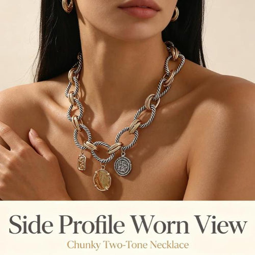 📿Women's Bohemian Twisted Metal Alloy Chain Necklace - Goldtone Coin Pendant