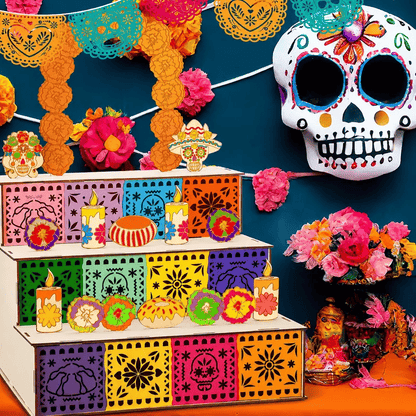 🔥 50% OFF 🌼 3-Tier Día de los Muertos Wooden Ofrenda Centerpiece