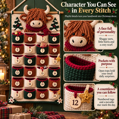 ⏳ Last Day 49% OFF – 🎄 24-Pocket DIY Christmas Crochet Advent Calendar Kit with Moveable Star Marker 🧶