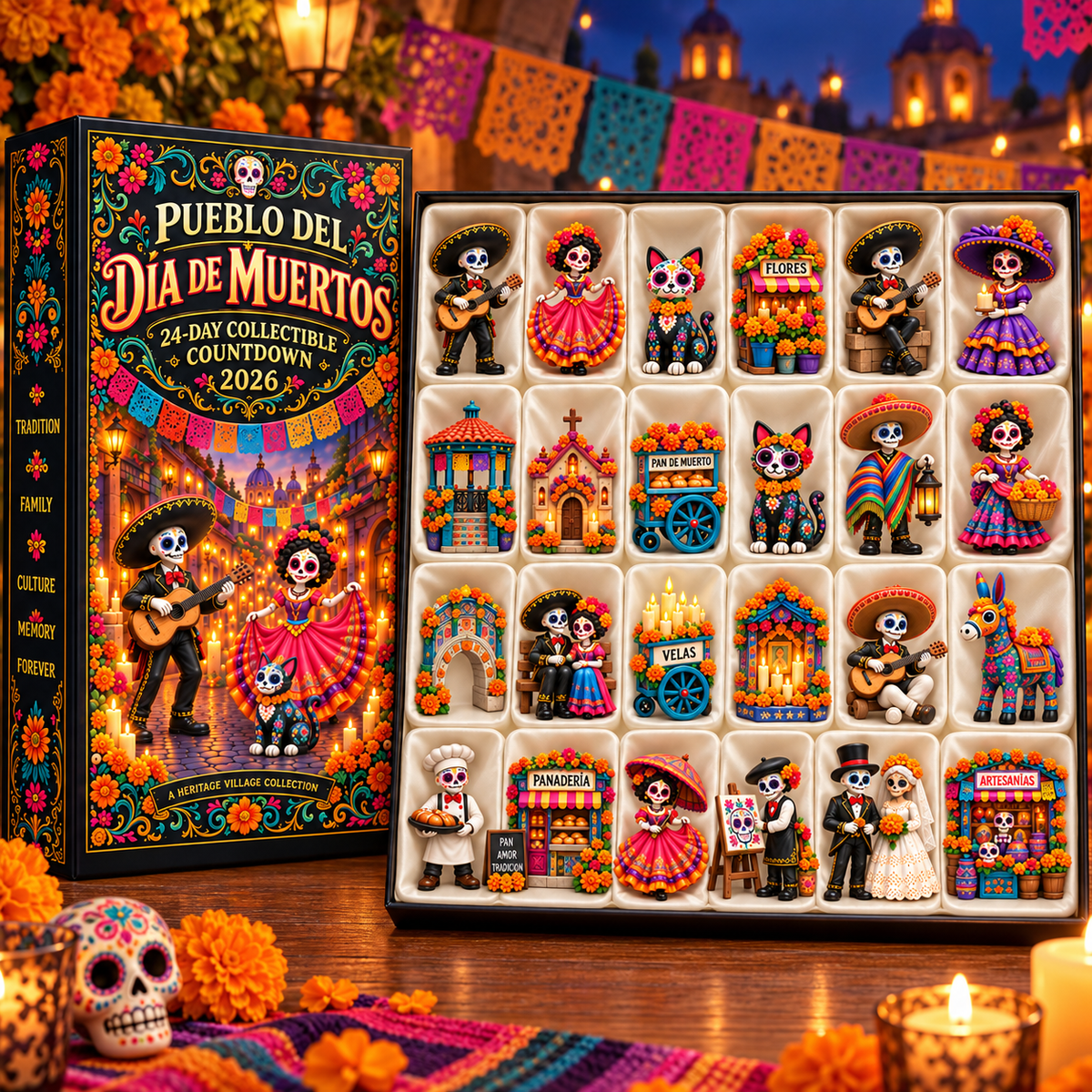 🌺 Día de los Muertos 24-Day Heritage Village Advent Calendar | Hand-Painted Mexican Keepsake 💀