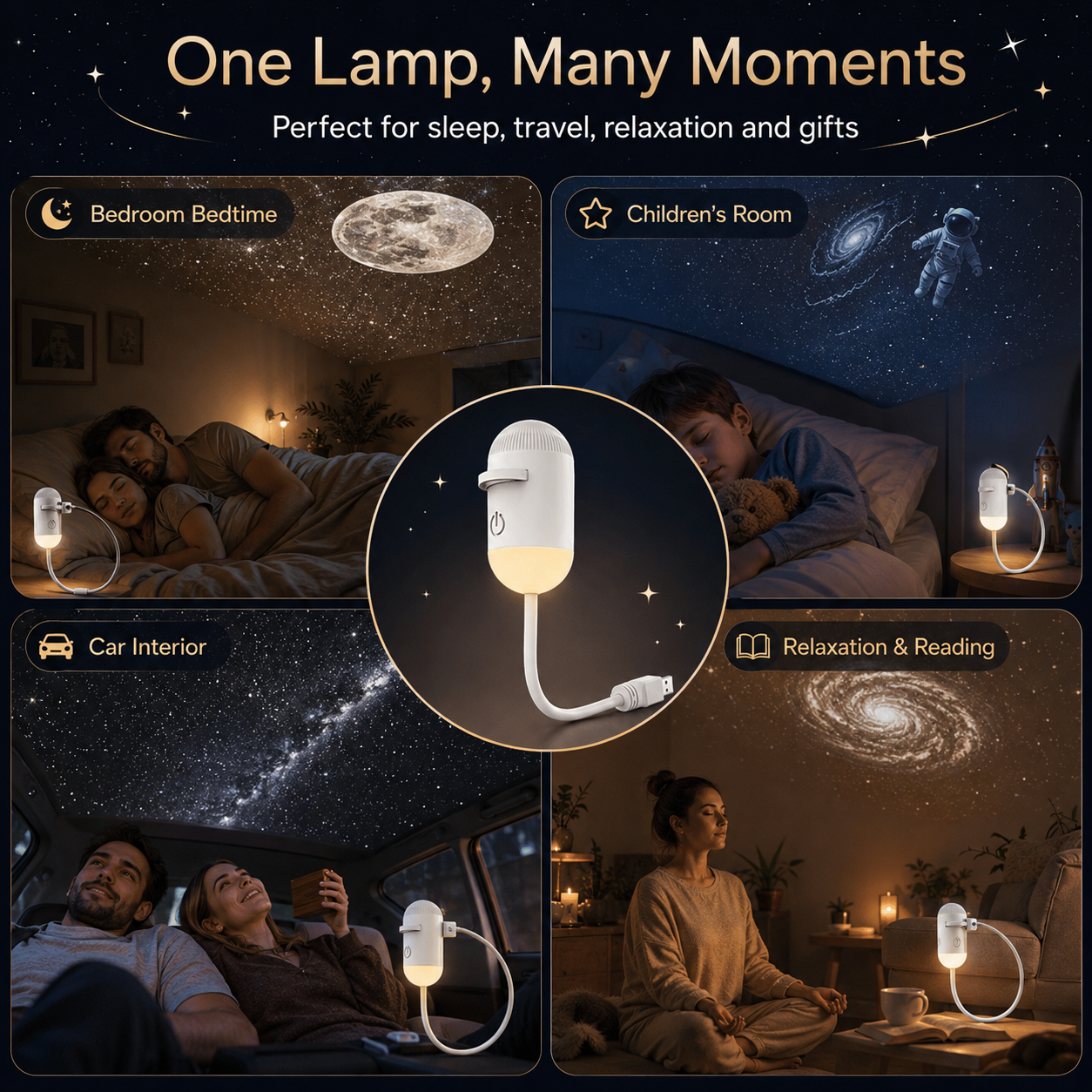 USB Galaxy Star Projector Night Light with Multiple Effects