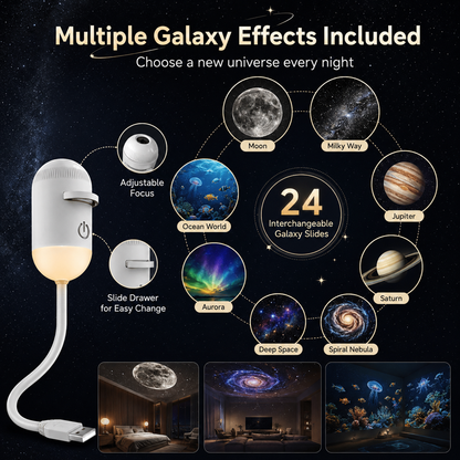USB Galaxy Star Projector Night Light with Multiple Effects