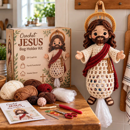 🧶 Blessed Home DIY Crochet Bag Holder Kit with Faith-Inspired Figures 🕊️