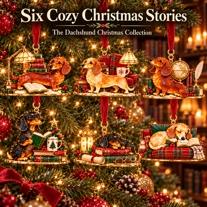 🐶Dachshund Cozy Library Christmas Ornament – A Little Story for Your Tree 🐾