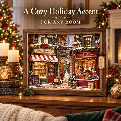 🎄 Old World Christmas 3D Wooden Shadow Box Snowy Village Holiday Keepsake Decor 🎁