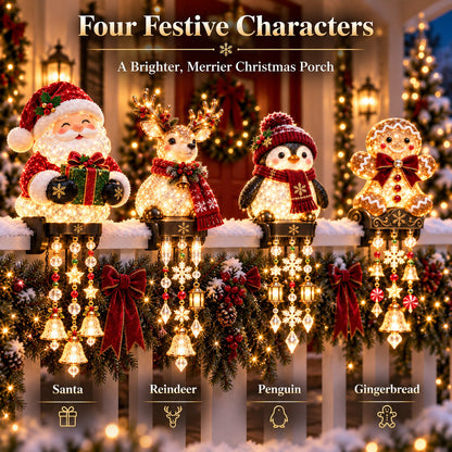 ✨ Lighted Christmas Porch Railing Hanging Characters with Cascading LED Ornaments 🎄