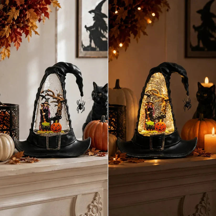 Witches Hat Lighted Water Lantern With Swirling Glitter - USB Included New