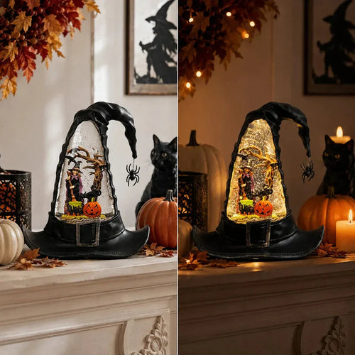 Witches Hat Lighted Water Lantern With Swirling Glitter - USB Included New