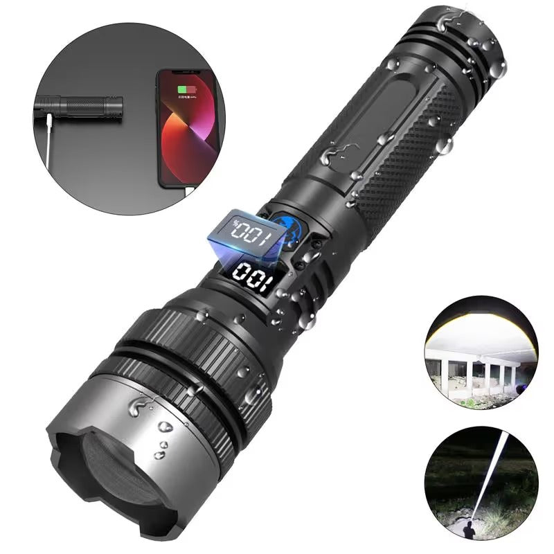 🔦 Rechargeable LED Tactical Flashlight - Zoom Beam & USB Power Bank 🔋