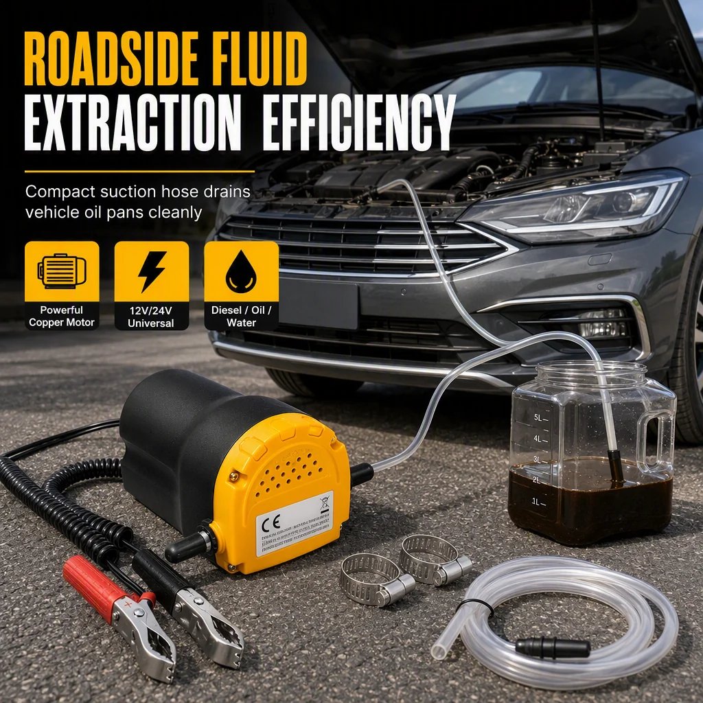 💯 📢📢50% OFF !! ⚡ Portable 12V/24V Electric Self-Priming Oil & Fuel Transfer Pump with Alligator Clamps 🛢️