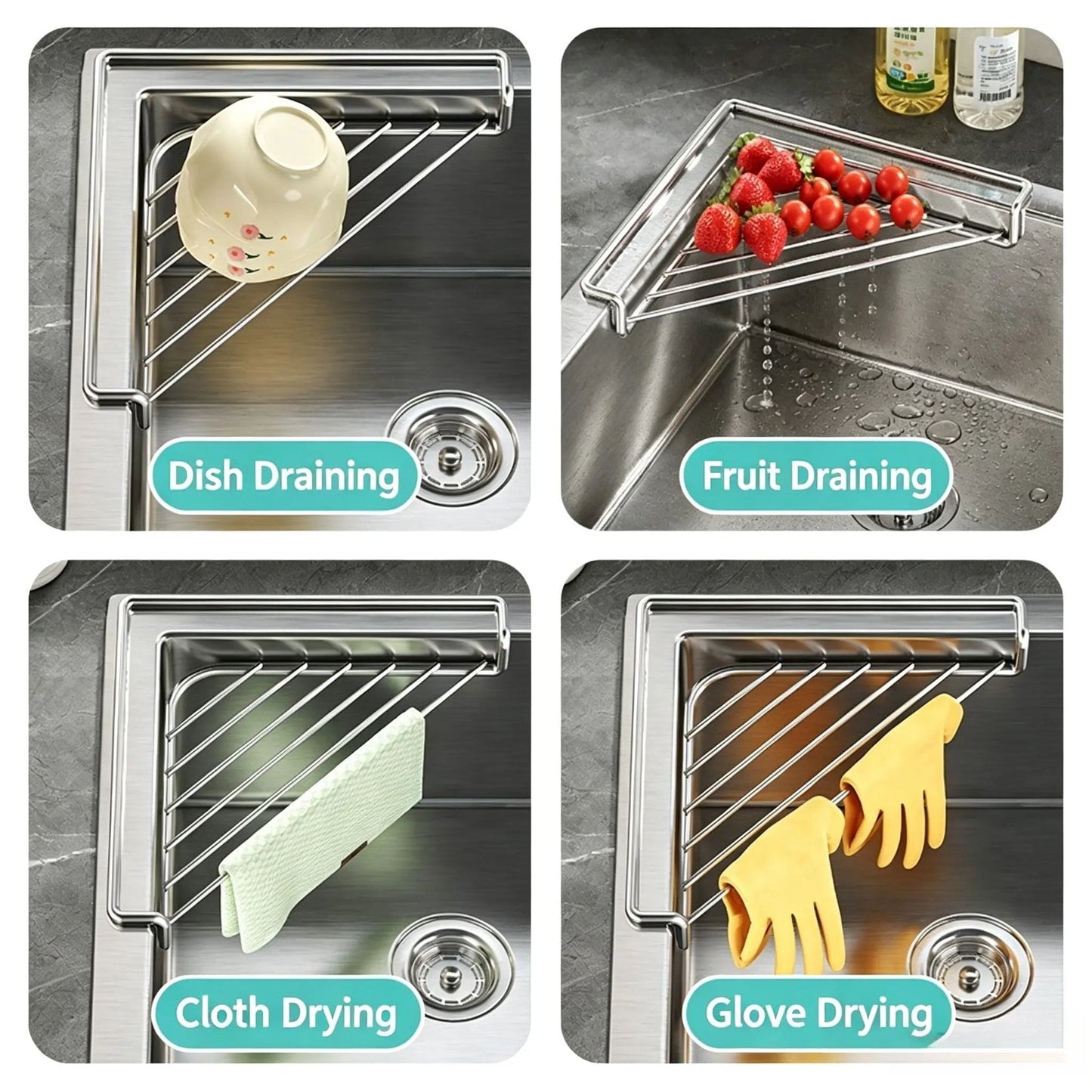 ✨ 50% OFF — Triangular Sink Draining Rack That Turns Corners Into Storage