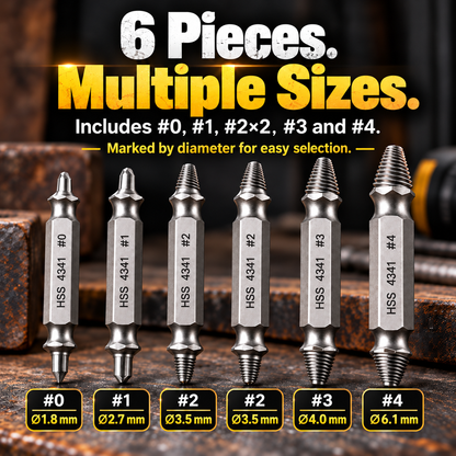 🔧 6-Piece Double-Ended Screw Extractor Set – For Stripped, Broken & Rusty Screws