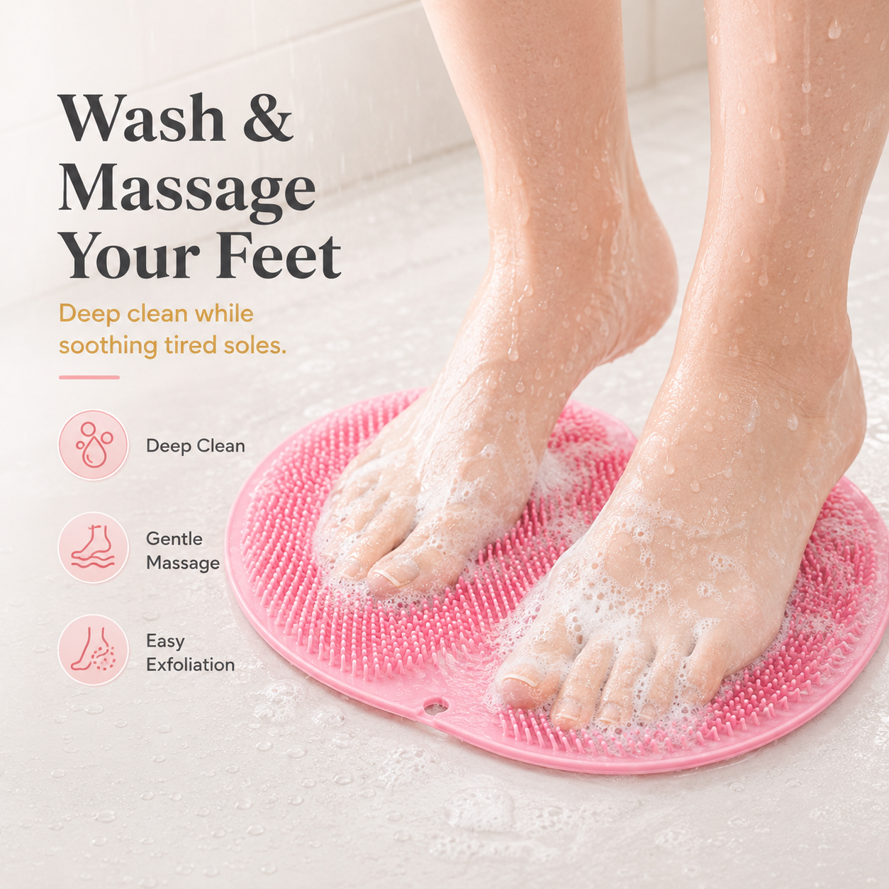 🔥 50% OFF 4-Pack Silicone Shower Scrubber Mats – Hands-Free Back & Foot Cleaning