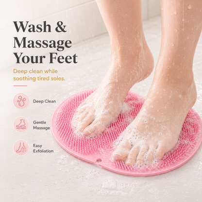 🔥 50% OFF 4-Pack Silicone Shower Scrubber Mats – Hands-Free Back & Foot Cleaning