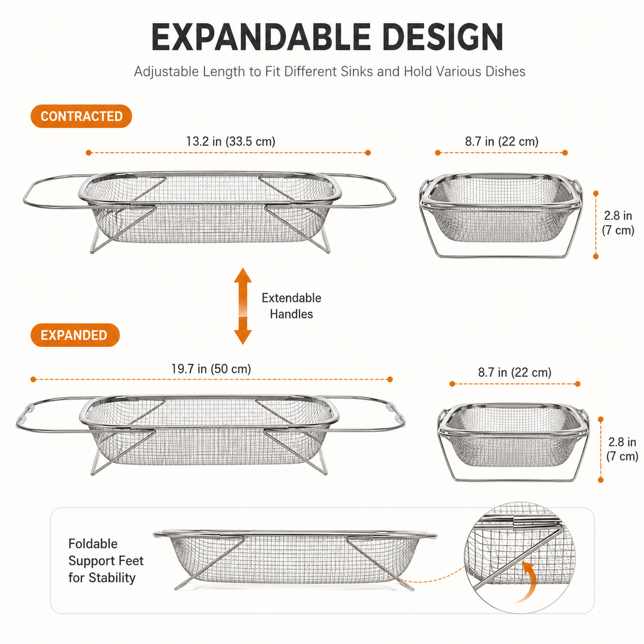 ✨ Save 50% Today 🥬 Expandable Over-the-Sink Strainer Basket – Rinse, Drain & Dry with Ease