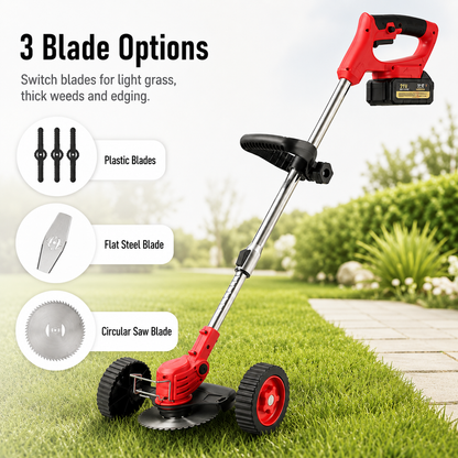 🔥 50% OFF 3-in-1 Cordless Weed Whacker with Adjustable Handle & Removable Support Wheels
