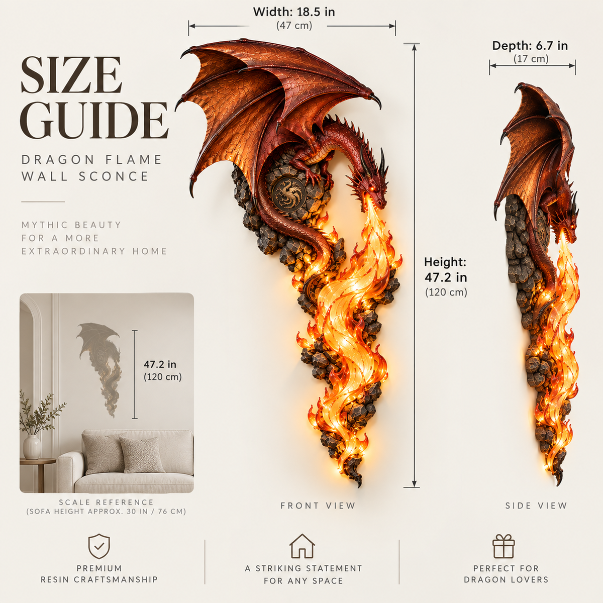 🔥Last Day 49% OFF -🐉 Mythic Dragonfire Guardian Wall Sconce | Dark Fantasy LED Flame Sconce Lamp 🔥
