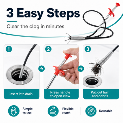 🚿 50% OFF Flexible 4-Claw Drain Grabber ⚡ Reach Deep Into Curved Pipes