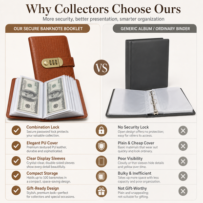 💵 50% OFF Secure Banknote Collection Booklet – Holds Up to 100 Notes 🔐