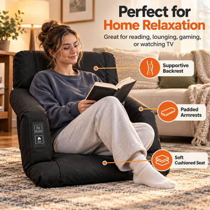 🔥 Heated Massage Portable Floor Chair with Backpack Carrying Straps & Armrests 🪑