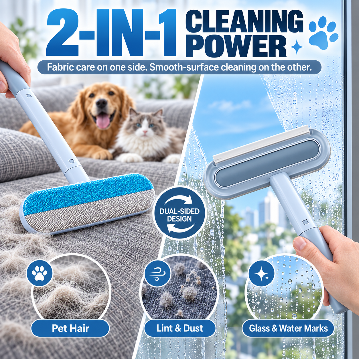 🐾 LIMITED-TIME 49% OFF Pet Hair Remover Brush – Long Handle & 2-in-1 Cleaning