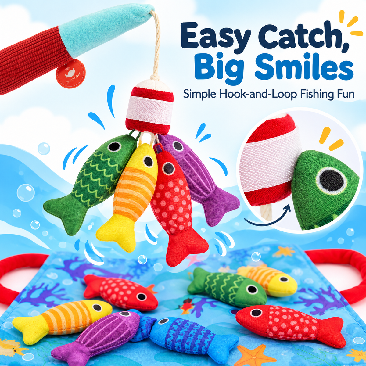 🐟 22-Piece Soft Fishing Toy Set – Color Matching & Early Learning Fun for Babies & Toddlers
